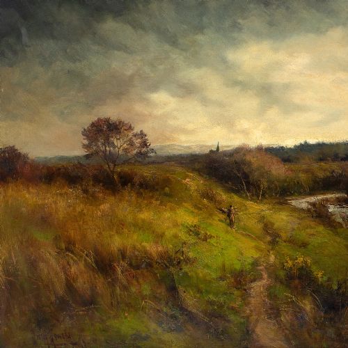 fig 3. Owen Bowen ROI, River Landscape With Figure - Antique Oil Painting
