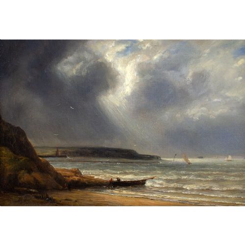 fig 2. Adolphe-Hippolyte Couveley, Coastal Scene Near Boulogne - Antique Oil Painting