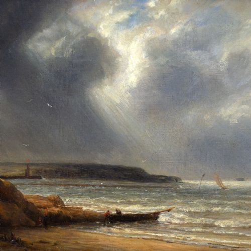 fig 4. Adolphe-Hippolyte Couveley, Coastal Scene Near Boulogne - Antique Oil Painting