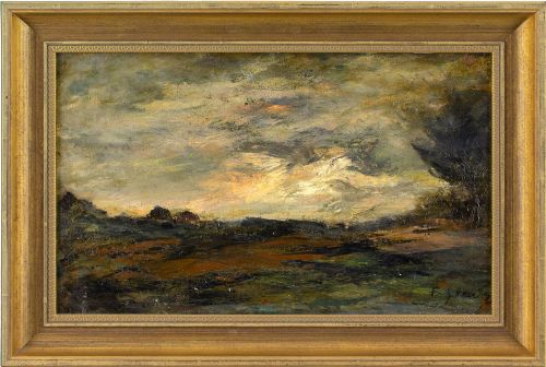 Fritz Heider, Stormy Landscape with Turbulent Clouds - Antique Oil Painting