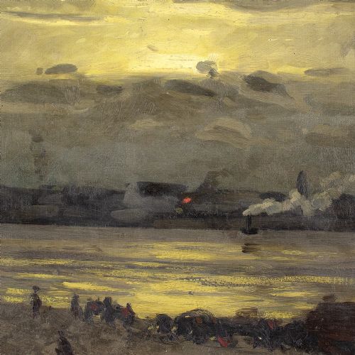 fig 2. Ole Juul, Evening Landscape With River - Antique Oil Painting