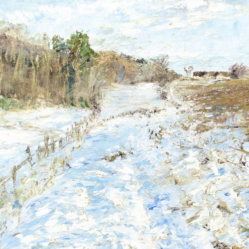 fig 2. 20th-Century Danish School, Snow Landscape With Track - Antique Oil Painting 