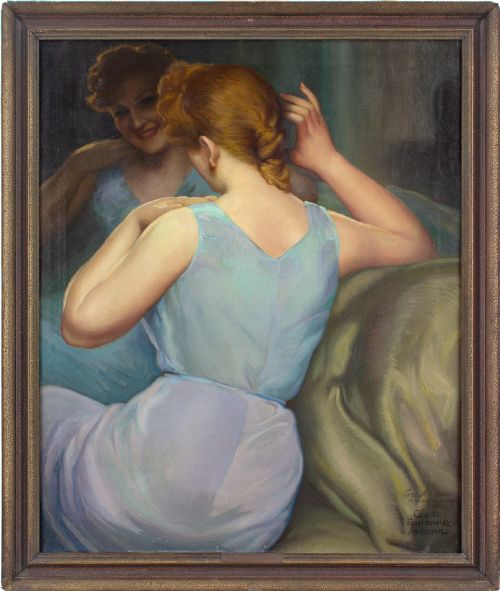 César Fernández Ardavín, Portrait of a Girl Before a Mirror - Oil Painting