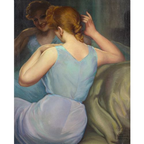 fig 1. César Fernández Ardavín, Portrait Of A Girl Before A Mirror - Oil Painting