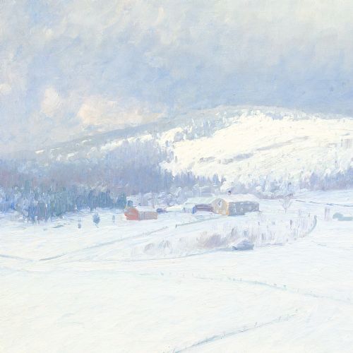 CARL JOHANSSON SNOWY LANDSCAPE WITH BUILDINGS ANTIQUE OIL PAINTING - ADDITIONAL PHOTO 4