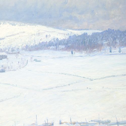 CARL JOHANSSON SNOWY LANDSCAPE WITH BUILDINGS ANTIQUE OIL PAINTING - ADDITIONAL PHOTO 6