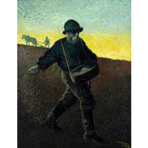 fig 1. Nils Kjellberg, The Sower - Antique Oil Painting