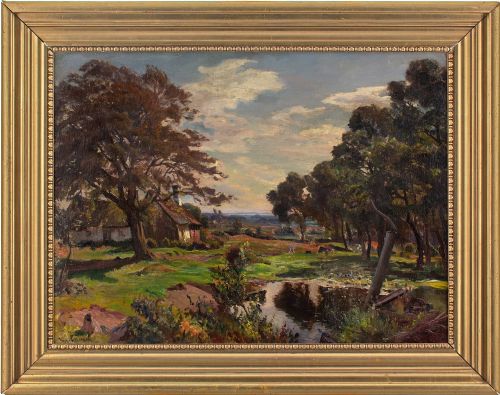 Viggo Pedersen, the Old Farm Road - Antique Oil Painting