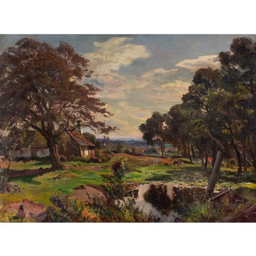 fig 1. Viggo Pedersen, The Old Farm Road - Antique Oil Painting