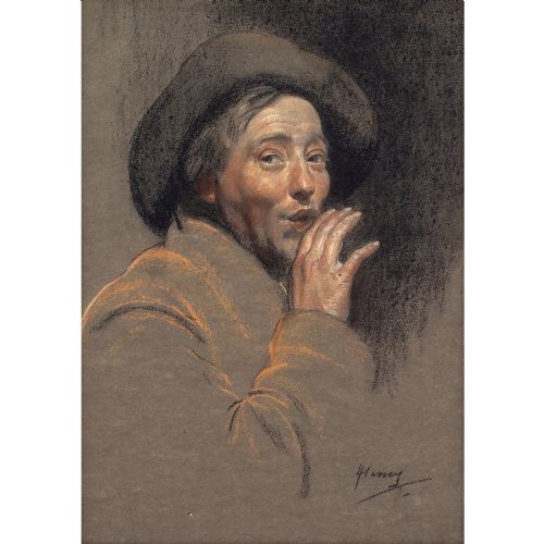 fig 1. Herbert Johnson Harvey, The Whisper, Self-Portrait - Antique Pastel