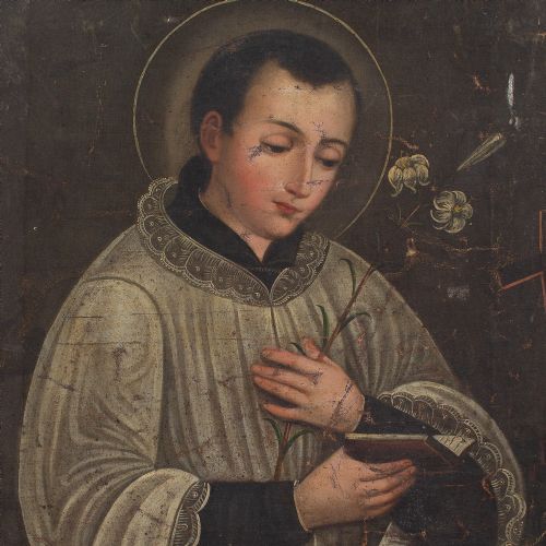 19THCENTURY SPANISH SCHOOL ST ALOYSIUS GONZAGA ANTIQUE OIL PAINTING - ADDITIONAL PHOTO 2