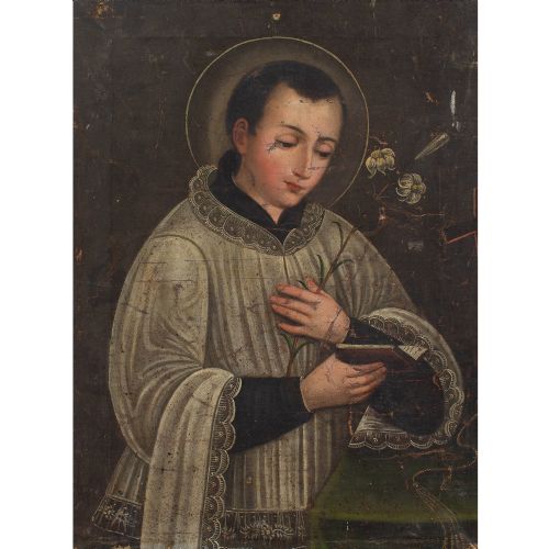 19THCENTURY SPANISH SCHOOL ST ALOYSIUS GONZAGA ANTIQUE OIL PAINTING - ADDITIONAL PHOTO 5