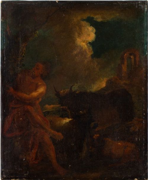 18thcentury swedish school hercules slaying the dragon ladon antique oil painting - CATEGORY: ANTIQUE ART - DATED 1750