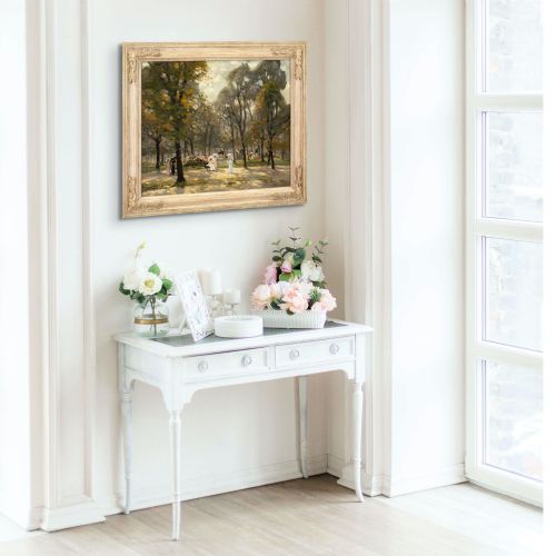 EMILY GLADYS COURT ROI PROMENADING IN HYDE PARK ANTIQUE OIL PAINTING - ADDITIONAL PHOTO 2