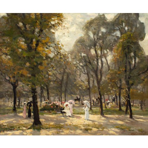 EMILY GLADYS COURT ROI PROMENADING IN HYDE PARK ANTIQUE OIL PAINTING - ADDITIONAL PHOTO 4