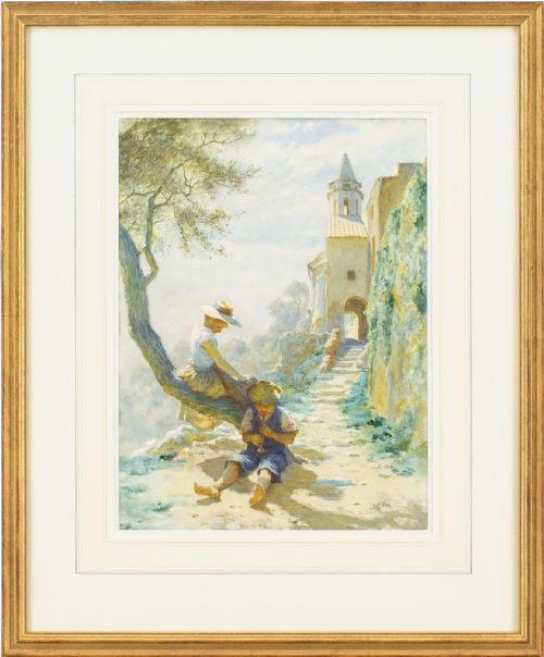 thomas frederick mason sheard the young flautist antique watercolour - CATEGORY: ANTIQUE ART - DATED 1900
