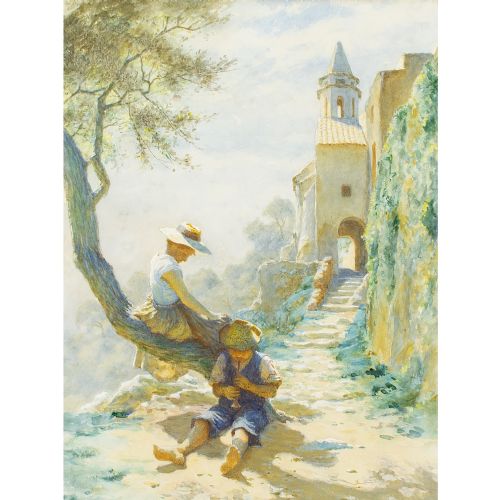 THOMAS FREDERICK MASON SHEARD THE YOUNG FLAUTIST ANTIQUE WATERCOLOUR - ADDITIONAL PHOTO 1