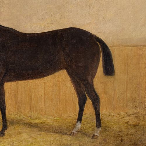 19THCENTURY ENGLISH SCHOOL PORTRAIT OF A BAY MARE IN A STABLE ANTIQUE OIL PAINTING - ADDITIONAL PHOTO 1
