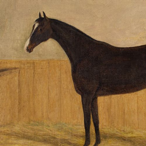 19THCENTURY ENGLISH SCHOOL PORTRAIT OF A BAY MARE IN A STABLE ANTIQUE OIL PAINTING - ADDITIONAL PHOTO 4