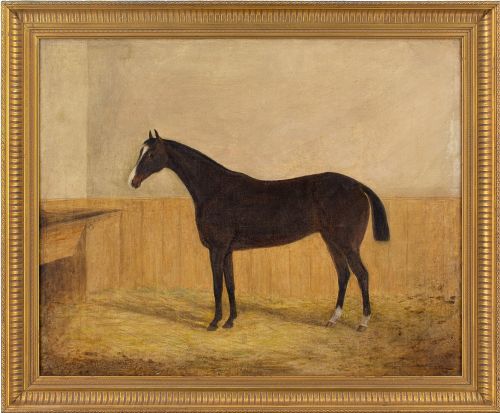 19thcentury english school portrait of a bay mare in a stable antique oil painting - CATEGORY: ANTIQUE ART - DATED 1860