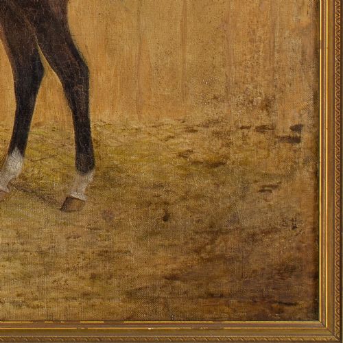 19THCENTURY ENGLISH SCHOOL PORTRAIT OF A BAY MARE IN A STABLE ANTIQUE OIL PAINTING - ADDITIONAL PHOTO 6