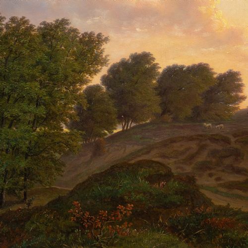 fig 1. 19th-Century Danish School, Idyllic Landscape With Farm - Antique Oil Painting
