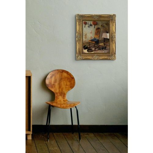 fig 1. 19th-Century German School, Kitchen Interior With Cat - Antique Oil Painting