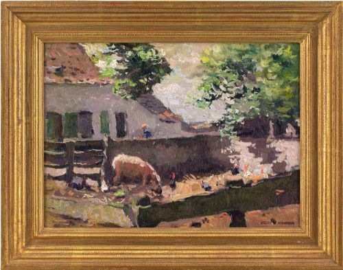 Isidore Verheyden, Study of a Farmyard - Antique Oil Painting
