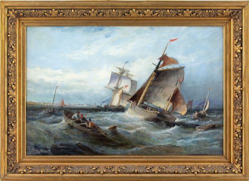 19th-century British School, Maritime Scene with Turbulent Sea - Antique Oil Painting