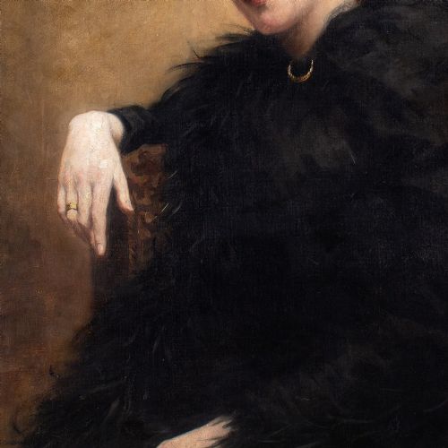 LATE 19THCENTURY NORWEGIAN PORTRAIT OF A LADY IN BLACK ANTIQUE OIL PAINTING - ADDITIONAL PHOTO 1