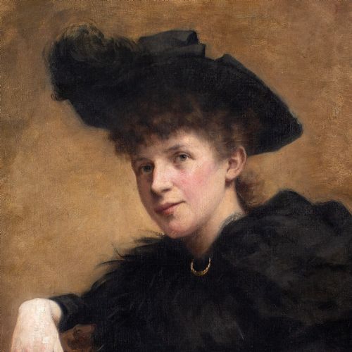 LATE 19THCENTURY NORWEGIAN PORTRAIT OF A LADY IN BLACK ANTIQUE OIL PAINTING - ADDITIONAL PHOTO 4