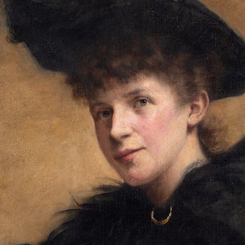LATE 19THCENTURY NORWEGIAN PORTRAIT OF A LADY IN BLACK ANTIQUE OIL PAINTING - ADDITIONAL PHOTO 6