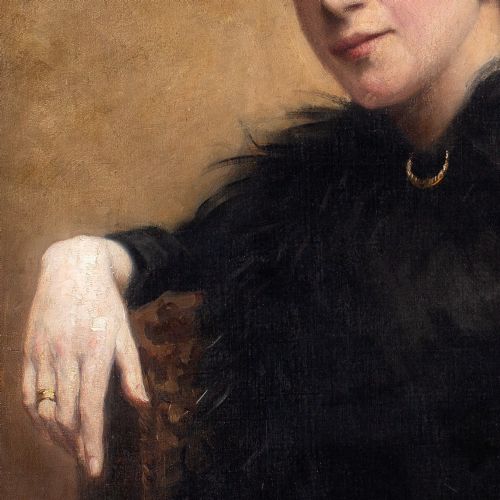 LATE 19THCENTURY NORWEGIAN PORTRAIT OF A LADY IN BLACK ANTIQUE OIL PAINTING - ADDITIONAL PHOTO 7