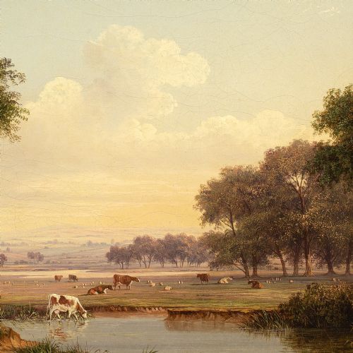 WALTER HEATH WILLIAMS PASTORAL SCENE WITH POND ANTIQUE OIL PAINTING - ADDITIONAL PHOTO 6