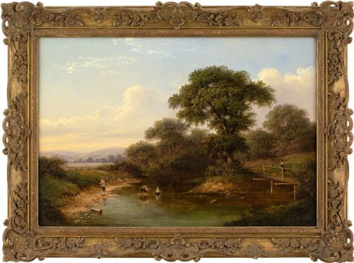 walter heath williams idyllic landscape with family antique oil painting - CATEGORY: ANTIQUE ART - DATED 1870