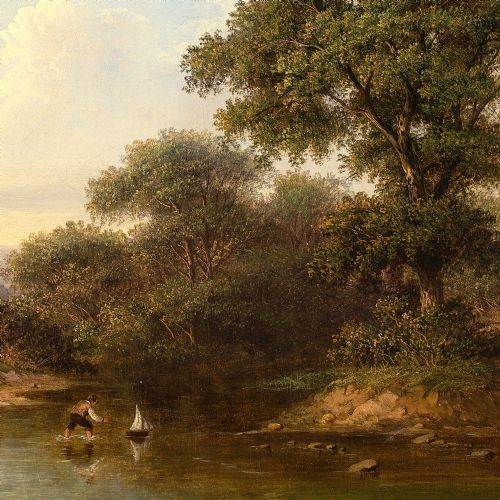 WALTER HEATH WILLIAMS IDYLLIC LANDSCAPE WITH FAMILY ANTIQUE OIL PAINTING - ADDITIONAL PHOTO 4