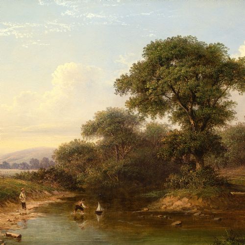 WALTER HEATH WILLIAMS IDYLLIC LANDSCAPE WITH FAMILY ANTIQUE OIL PAINTING - ADDITIONAL PHOTO 7