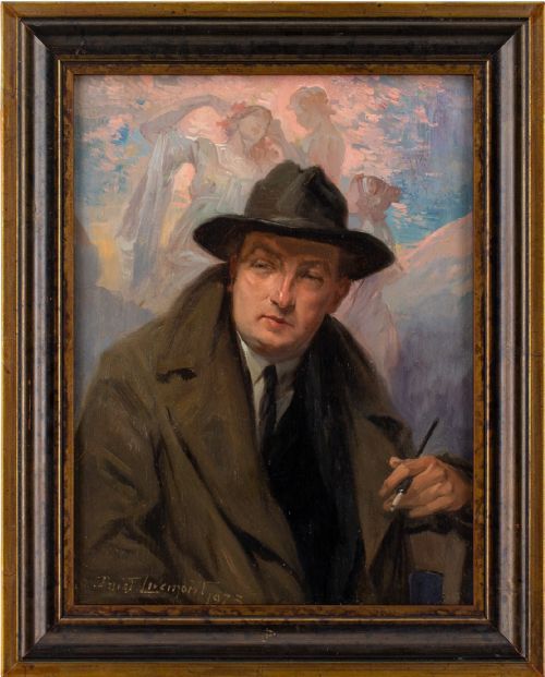 henri privatlivemont selfportrait antique oil painting - CATEGORY: ANTIQUE ART - DATED 1920
