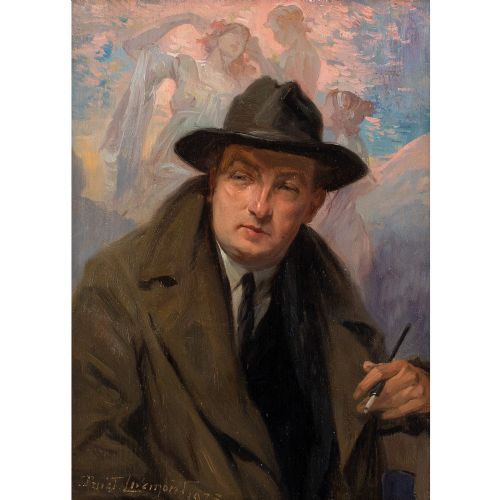 HENRI PRIVATLIVEMONT SELFPORTRAIT ANTIQUE OIL PAINTING - ADDITIONAL PHOTO 1
