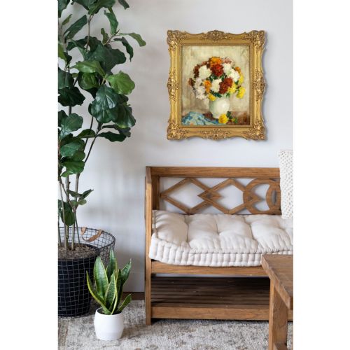 PAUL SANNEMANN STILL LIFE WITH CHRYSANTHEMUMS VINTAGE OIL PAINTING - ADDITIONAL PHOTO 2