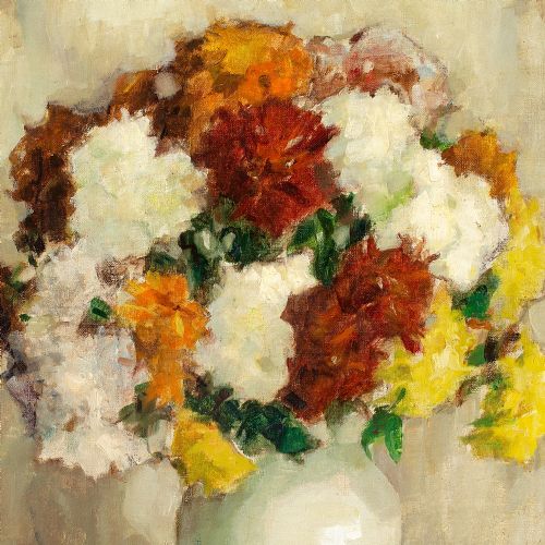 PAUL SANNEMANN STILL LIFE WITH CHRYSANTHEMUMS VINTAGE OIL PAINTING - ADDITIONAL PHOTO 3