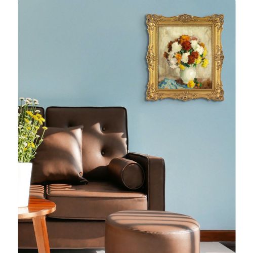 PAUL SANNEMANN STILL LIFE WITH CHRYSANTHEMUMS VINTAGE OIL PAINTING - ADDITIONAL PHOTO 4