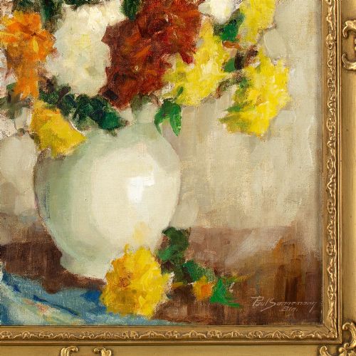 PAUL SANNEMANN STILL LIFE WITH CHRYSANTHEMUMS VINTAGE OIL PAINTING - ADDITIONAL PHOTO 7