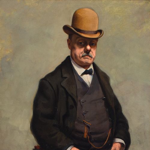 fig 4. Benoni Van der Gheynst, Portrait Of A Man In A Bowler Hat - Antique Oil Painting