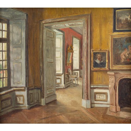 HERMANN HARTWICH PALACE INTERIOR ANTIQUE OIL PAINTING - ADDITIONAL PHOTO 1