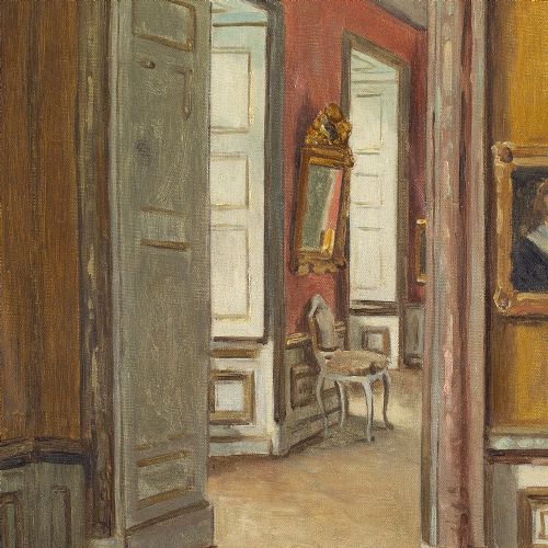 HERMANN HARTWICH PALACE INTERIOR ANTIQUE OIL PAINTING - ADDITIONAL PHOTO 4