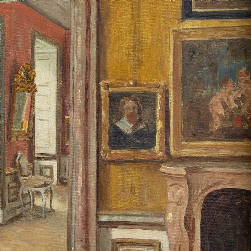 HERMANN HARTWICH PALACE INTERIOR ANTIQUE OIL PAINTING - ADDITIONAL PHOTO 5