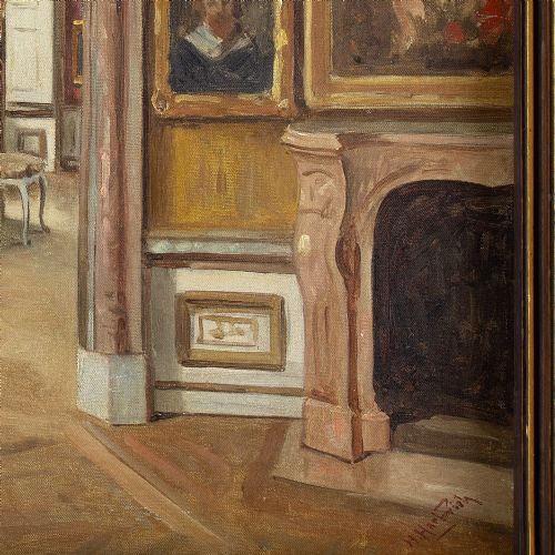 HERMANN HARTWICH PALACE INTERIOR ANTIQUE OIL PAINTING - ADDITIONAL PHOTO 6