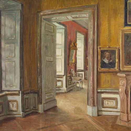 HERMANN HARTWICH PALACE INTERIOR ANTIQUE OIL PAINTING - ADDITIONAL PHOTO 7