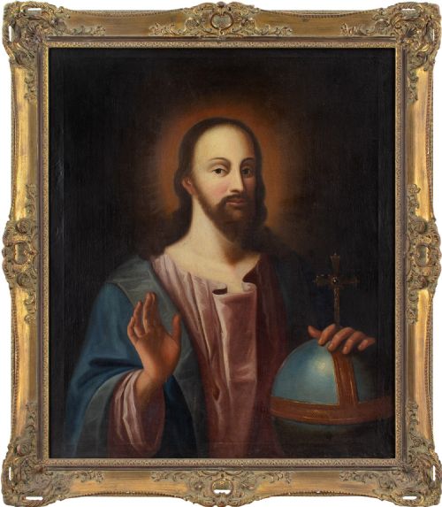 18thcentury german school salvator mundi antique oil painting - CATEGORY: ANTIQUE ART - DATED 1750